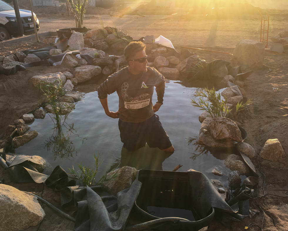Jorge giving the artist touch to and ecosystem pond in Cabo San Lucas
