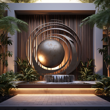center water feature with cascading water fountain