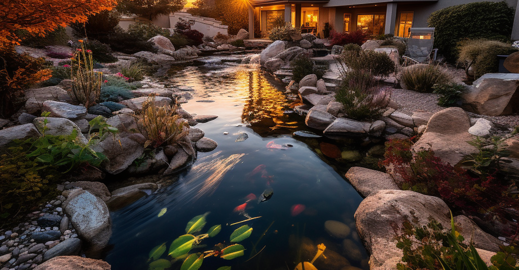 Large swimming koi pond in the bay area