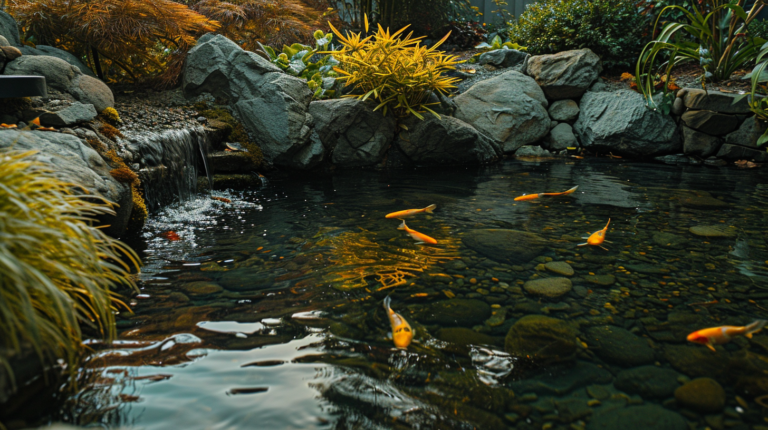Beautiful koi swimming in a pond in the bay area