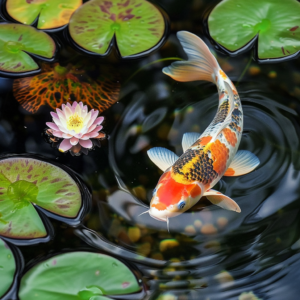 Koi fish swimming in a pond