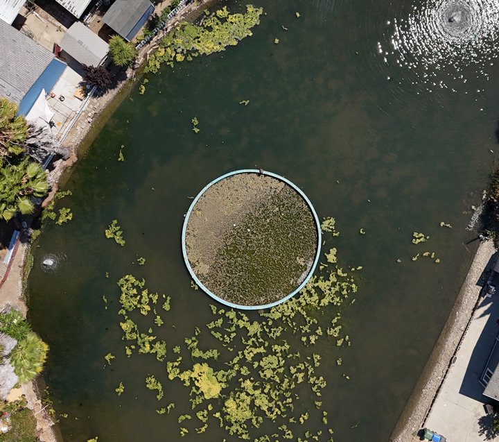 Pond with algea san jose ca aerial view