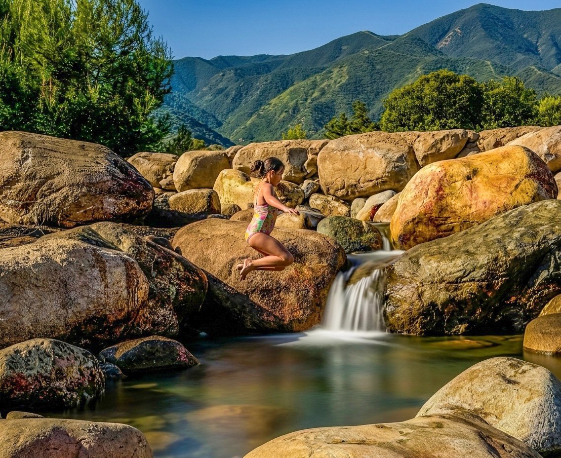 recreation pond in california with very large boulders