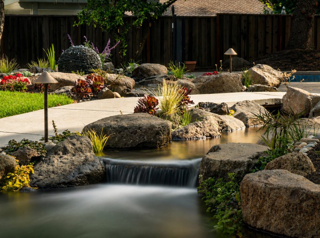 koi pond with stream in livermore ca