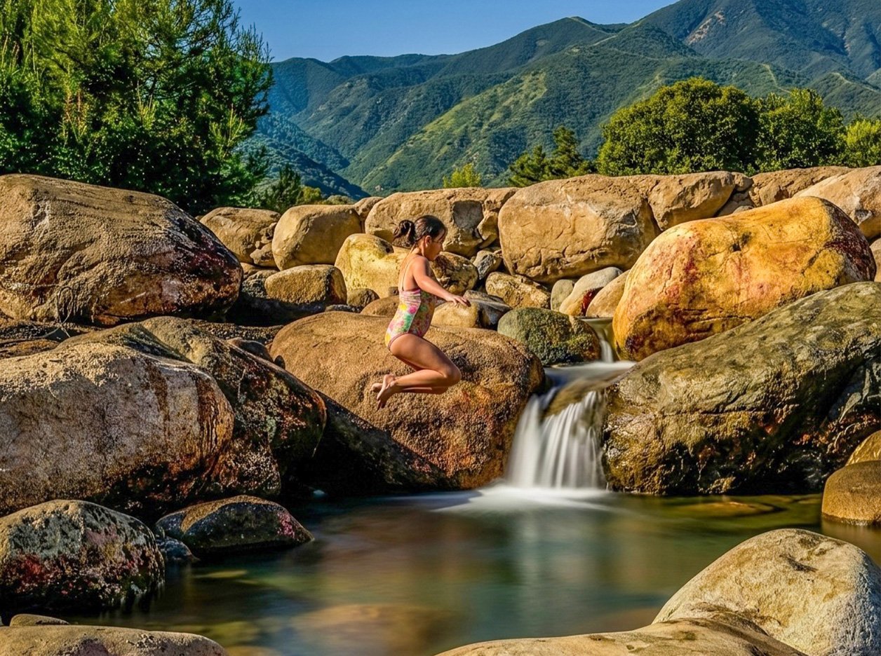 Recreation pond with big boulders in corona california