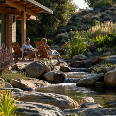 The tranquility of a pond and waterfalls